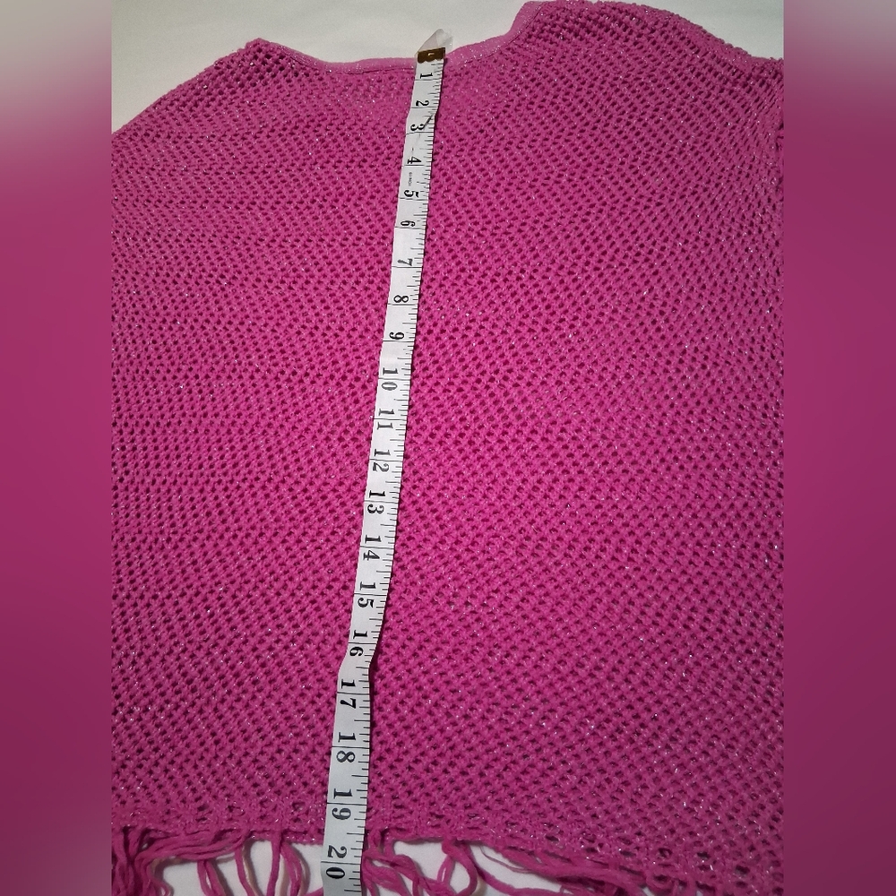 Hot Pink Crochet Glitter Fringe Poncho Shrug - Mermaidcore Festival Boho Mesh - Picture 5 of 8